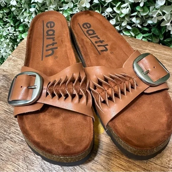 Earth Brown Woven Sandals with Buckle Accents - Picture 9 of 12